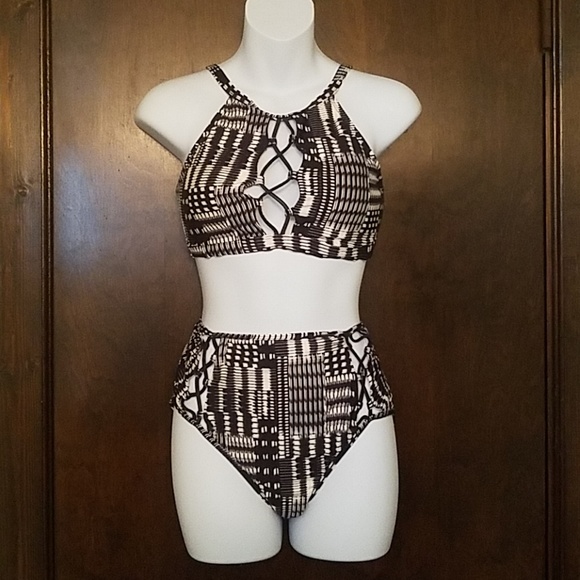 Kenneth Cole Other - Kenneth Cole Black White High Waist Laced Bikini